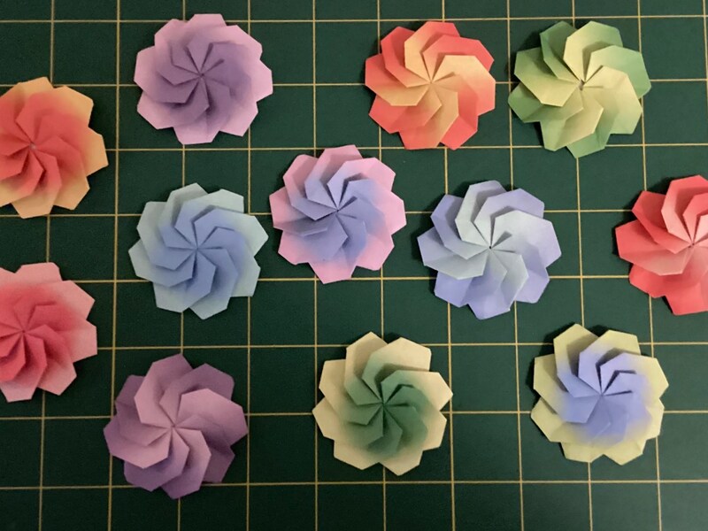 A dozen handmade paper Origami Flowers for your everlasting garden